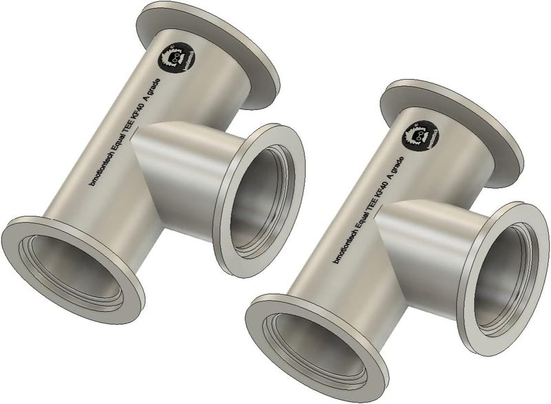 bmotiontech superior Grade NW40 KF40 Tee 3-Ways Vacuum Adapter, All Ends with KF-40 Flange, Made of Stainless Steel 304, Finely Polished (2Pcs - KF40 equal TEE)